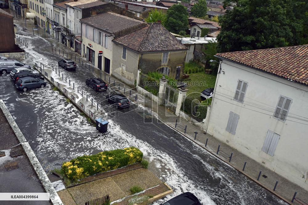 Langon Flooded by Storms and Hail - France