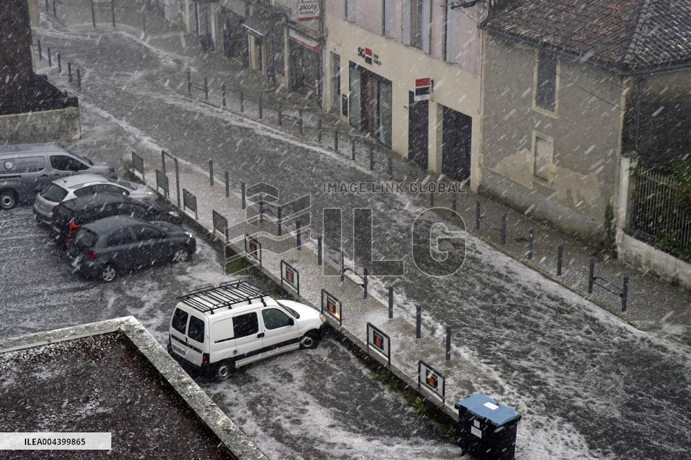 Langon Flooded by Storms and Hail - France