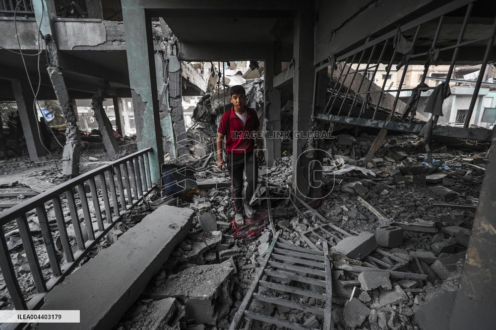 School Destroyed After An Israeli Airstrike - Gaza Strip