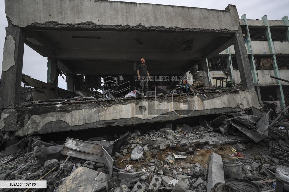 School Destroyed After An Israeli Airstrike - Gaza Strip
