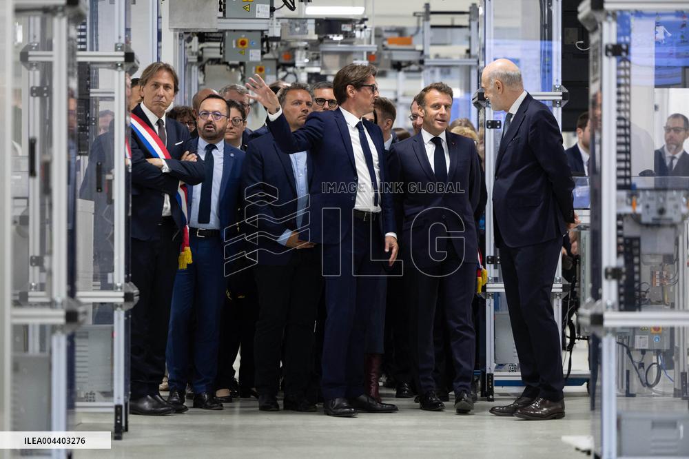 President Macron Visits EssilorLuxottica Laboratory - Wissous