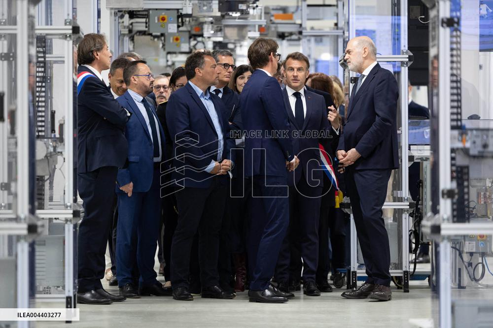 President Macron Visits EssilorLuxottica Laboratory - Wissous