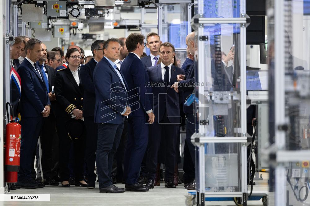 President Macron Visits EssilorLuxottica Laboratory - Wissous