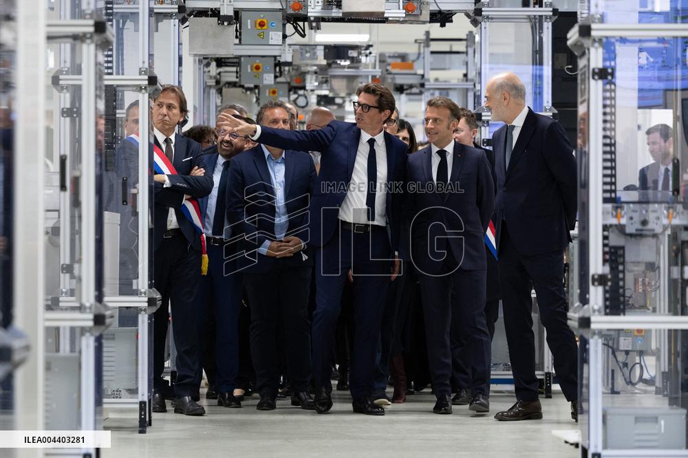 President Macron Visits EssilorLuxottica Laboratory - Wissous