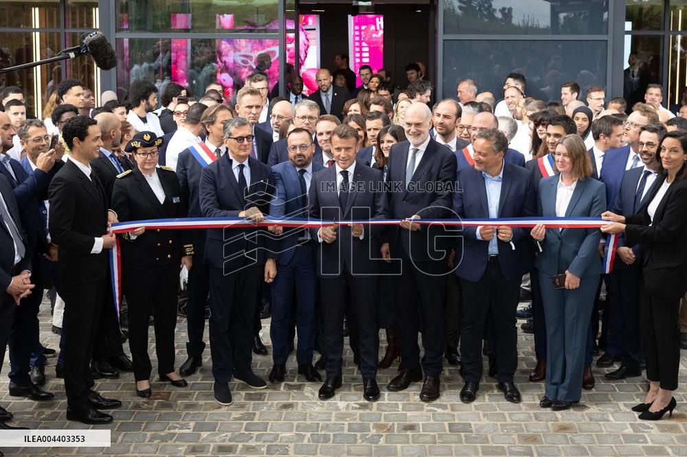 President Macron Visits EssilorLuxottica Laboratory - Wissous