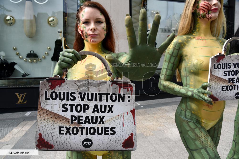 PETA Protests Exotic Skins Outside Vuitton in Paris