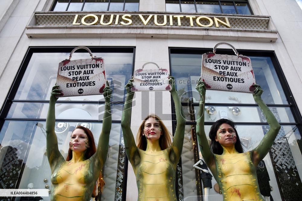 PETA Protests Exotic Skins Outside Vuitton in Paris