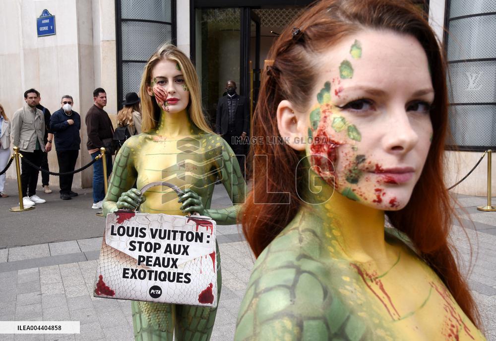 PETA Protests Exotic Skins Outside Vuitton in Paris