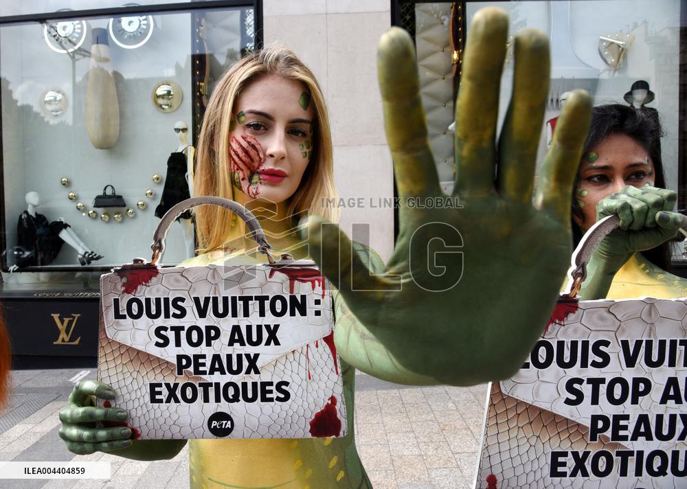 PETA Protests Exotic Skins Outside Vuitton in Paris