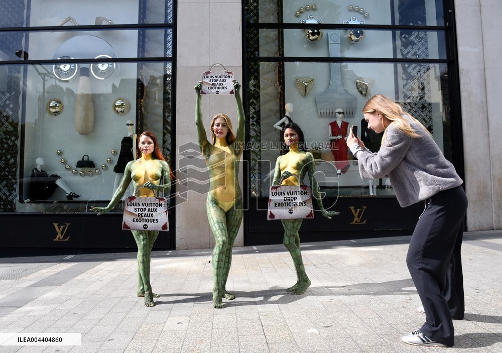 PETA Protests Exotic Skins Outside Vuitton in Paris