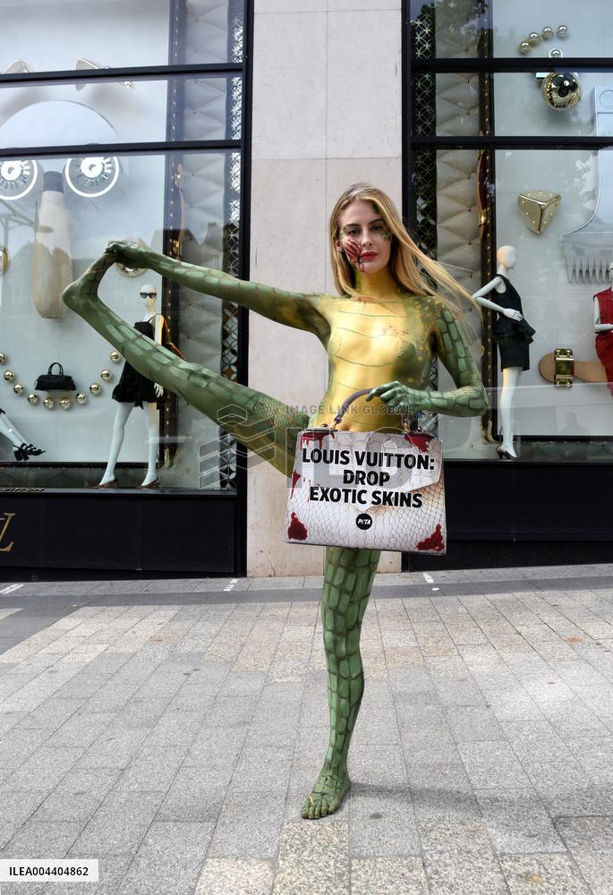 PETA Protests Exotic Skins Outside Vuitton in Paris