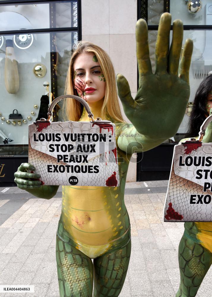 PETA Protests Exotic Skins Outside Vuitton in Paris