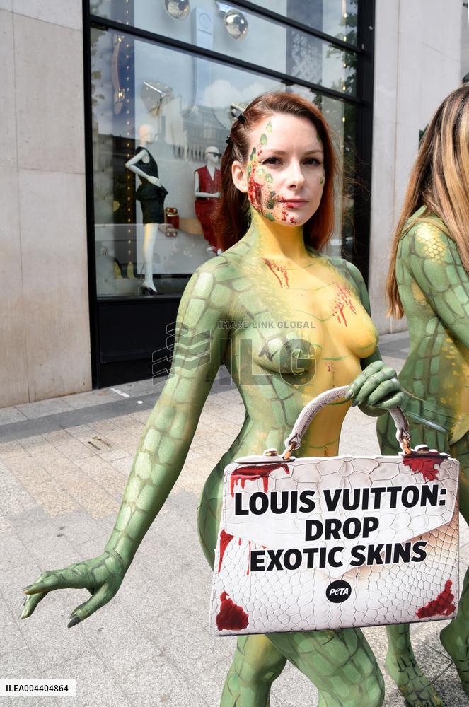 PETA Protests Exotic Skins Outside Vuitton in Paris