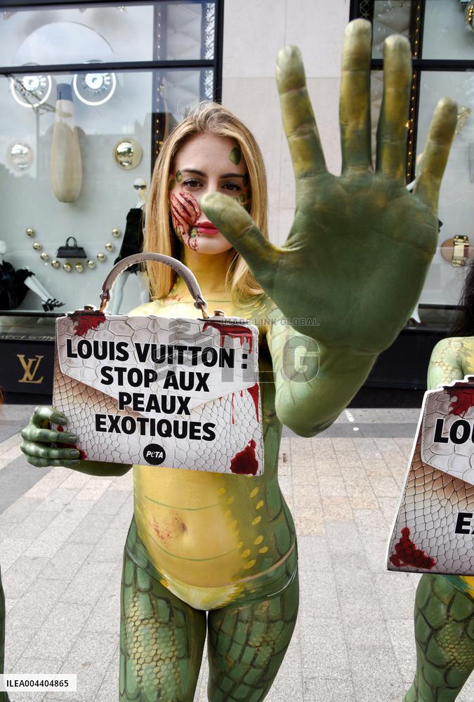 PETA Protests Exotic Skins Outside Vuitton in Paris