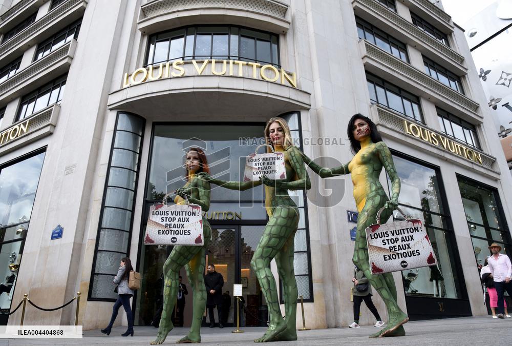 PETA Protests Exotic Skins Outside Vuitton in Paris