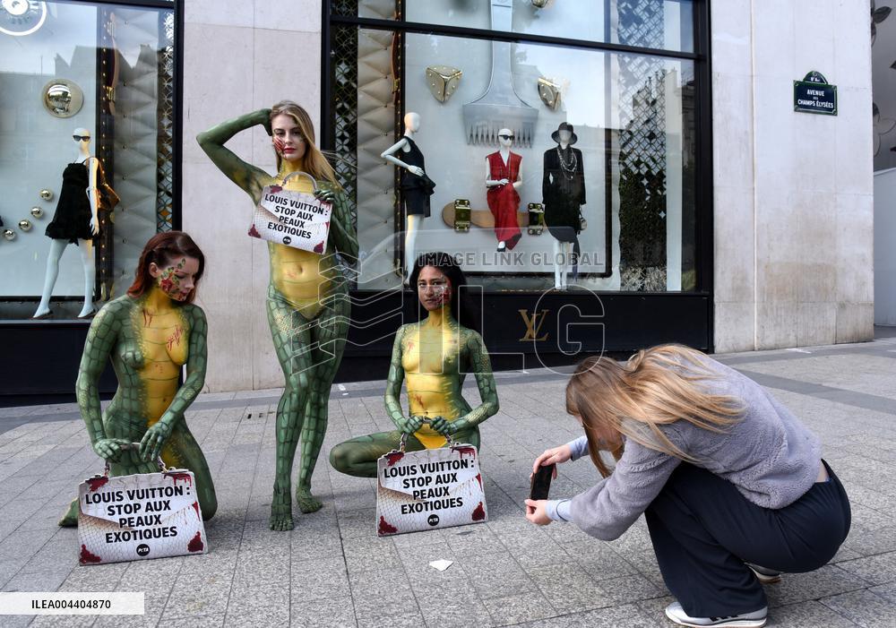PETA Protests Exotic Skins Outside Vuitton in Paris