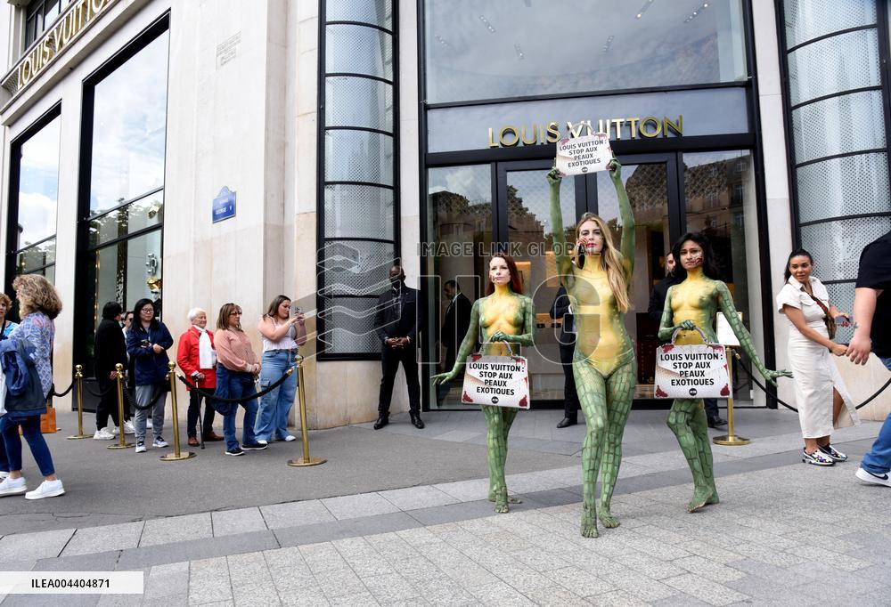 PETA Protests Exotic Skins Outside Vuitton in Paris