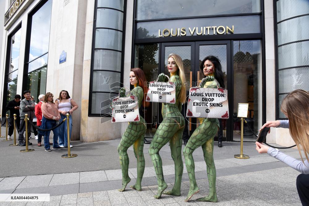 PETA Protests Exotic Skins Outside Vuitton in Paris