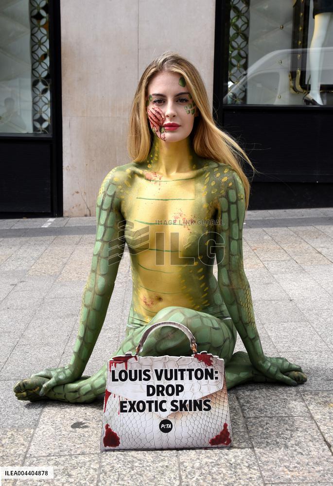 PETA Protests Exotic Skins Outside Vuitton in Paris