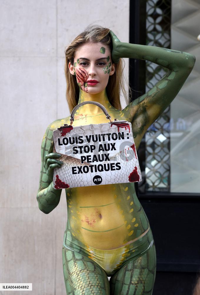 PETA Protests Exotic Skins Outside Vuitton in Paris
