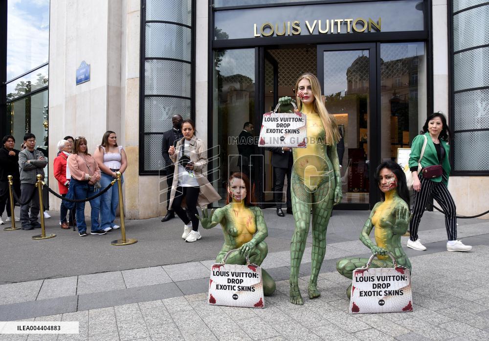 PETA Protests Exotic Skins Outside Vuitton in Paris