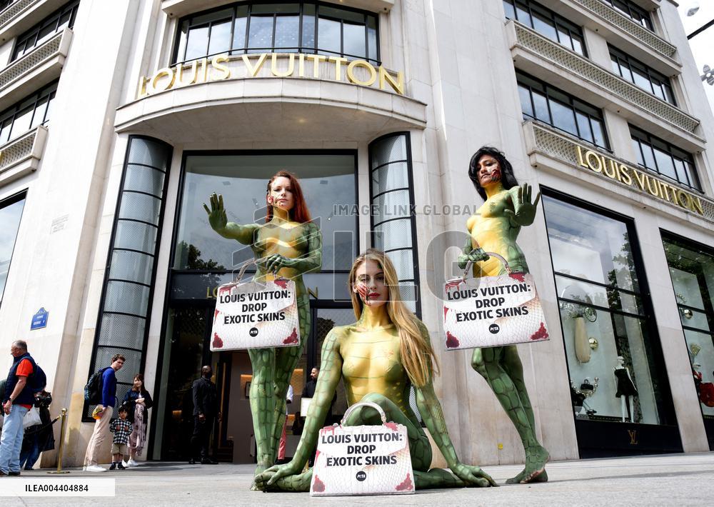 PETA Protests Exotic Skins Outside Vuitton in Paris