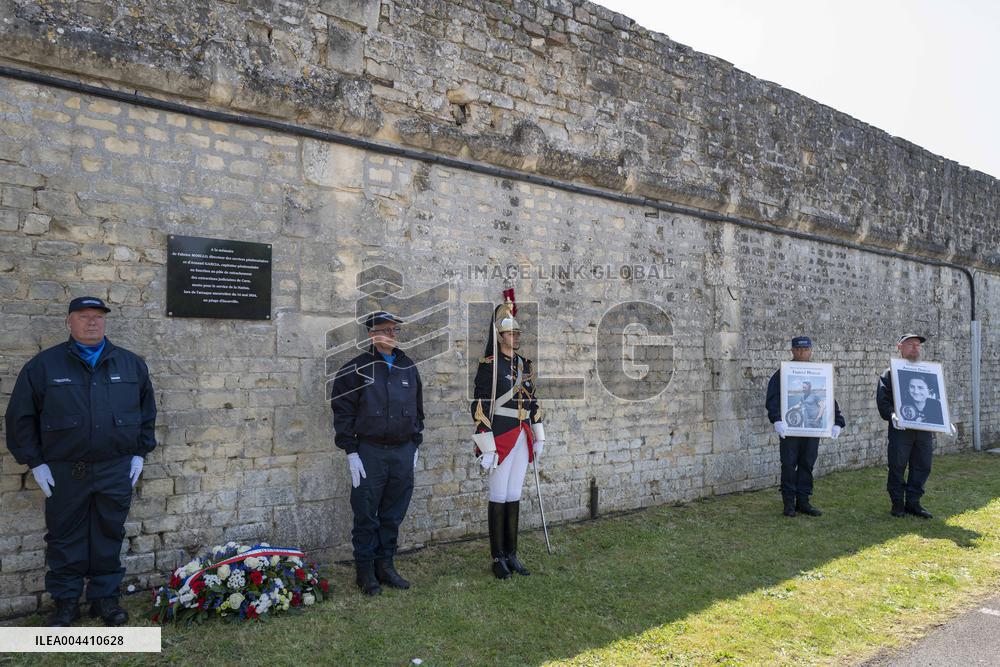 Macron at A Ceremony to Pay Tribute to The Two Dead Prison Officers - Caen