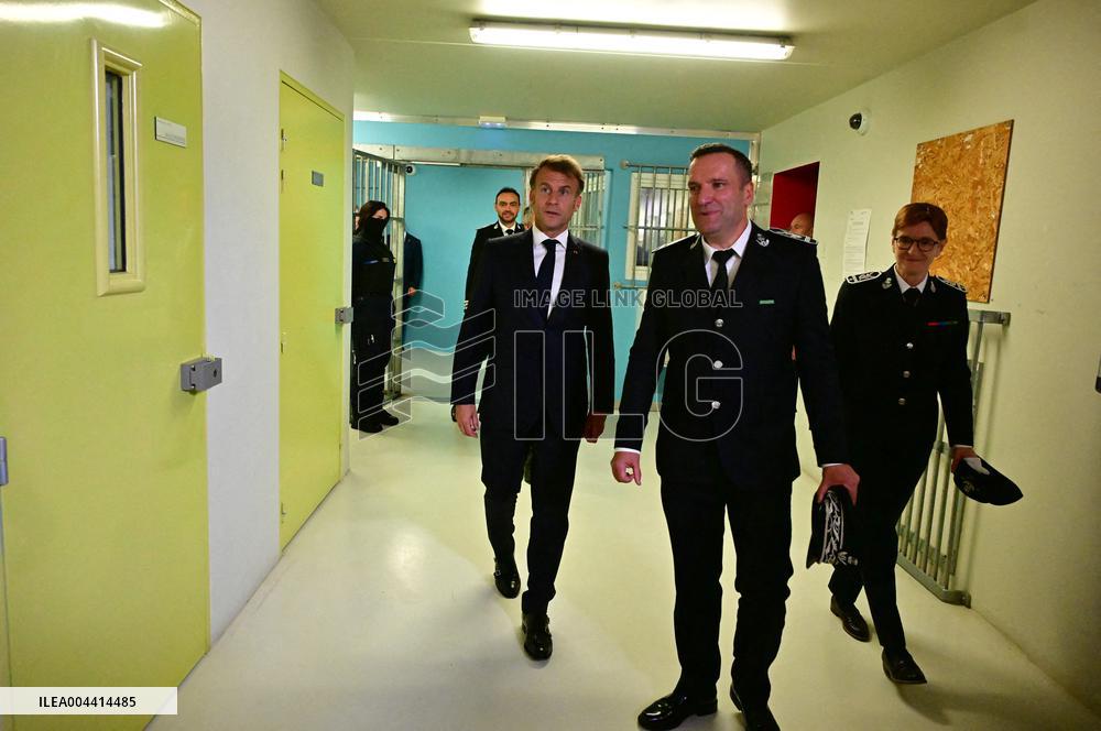 Macron And Darmanin Visit High-Security Prison Site - Northern France
