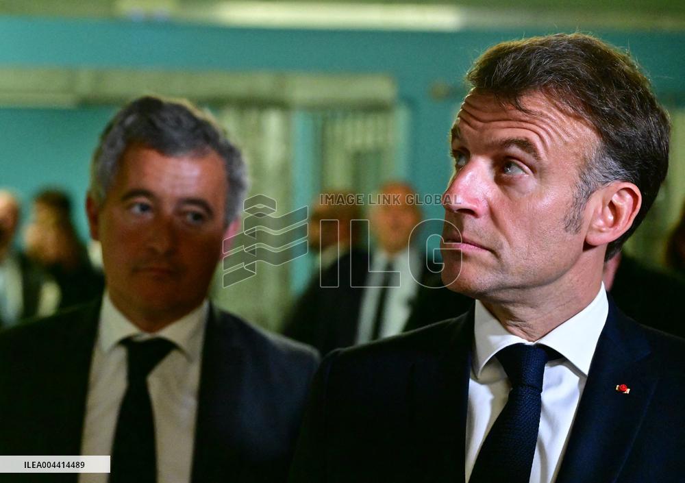 Macron And Darmanin Visit High-Security Prison Site - Northern France