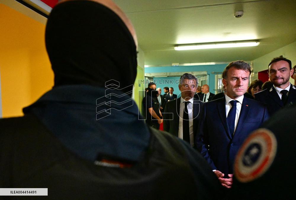 Macron And Darmanin Visit High-Security Prison Site - Northern France