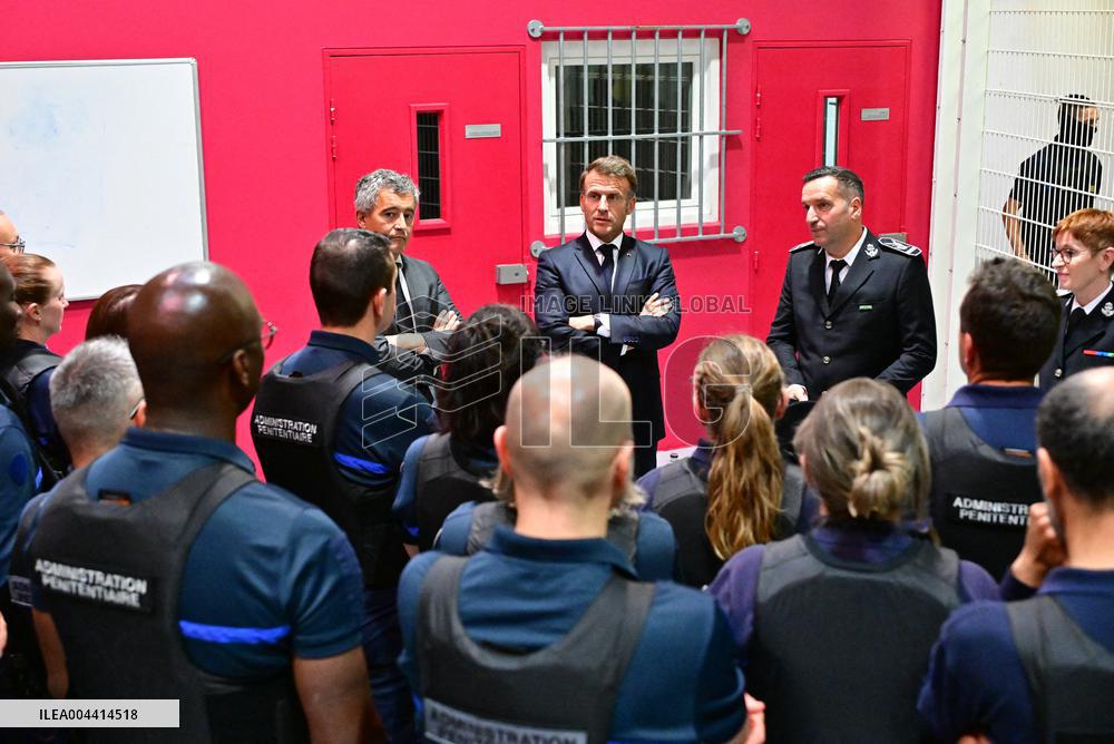 Macron And Darmanin Visit High-Security Prison Site - Northern France