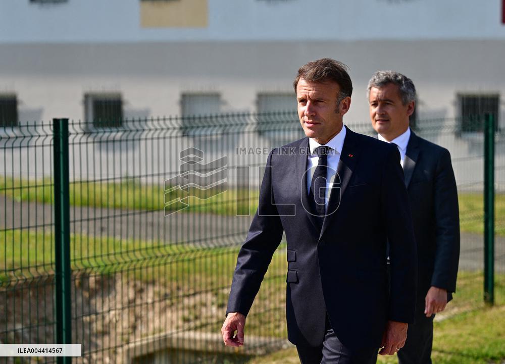Macron And Darmanin Visit High-Security Prison Site - Northern France