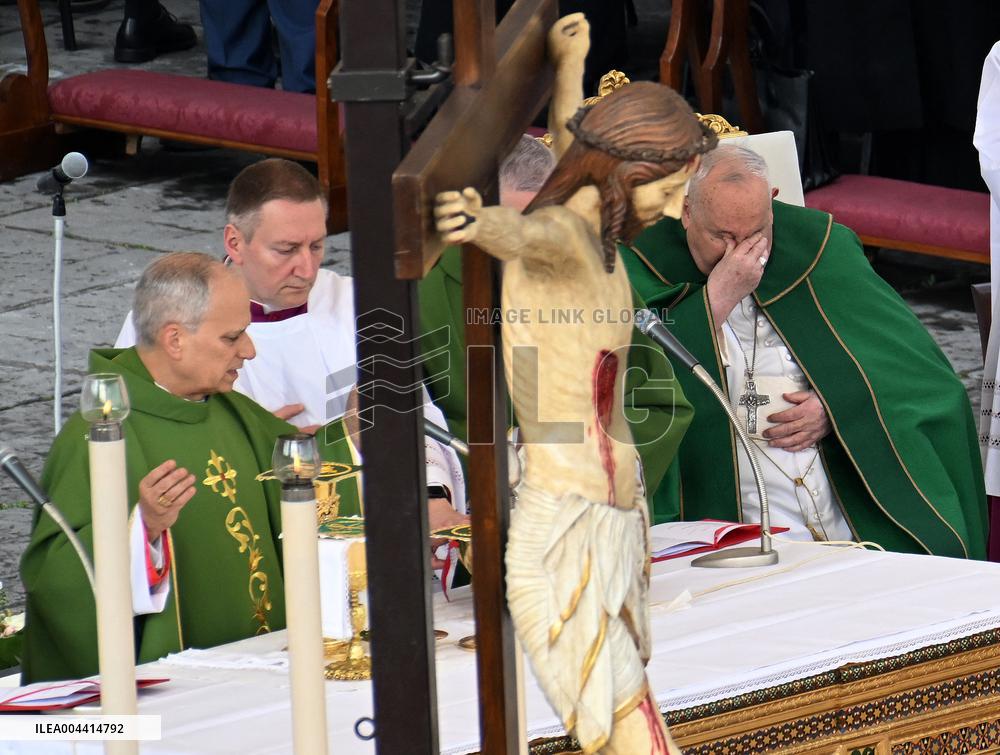 Future Pope Leo XIV and Pope Francis At A Mass on Feb. 2025 - Vatican