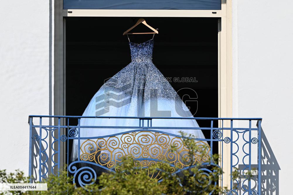 Cannes - Blue Dress On Hotel Martinez Balcony