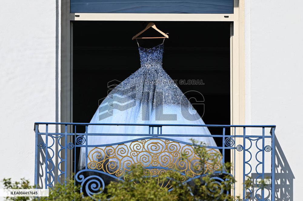 Cannes - Blue Dress On Hotel Martinez Balcony
