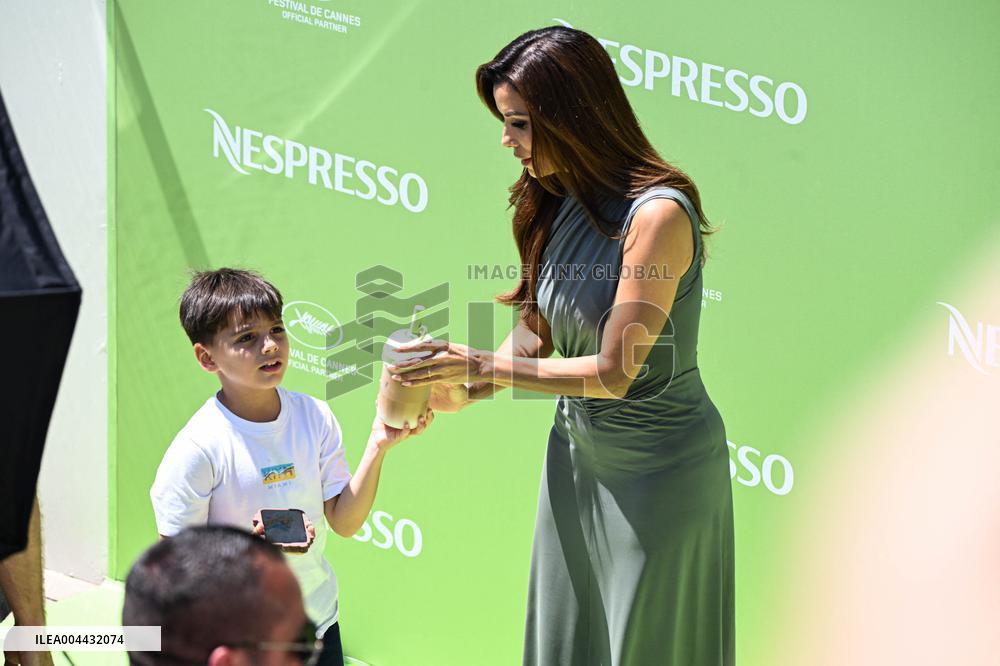 Cannes - Eva Longoria At Nespresso Shooting With Her Son