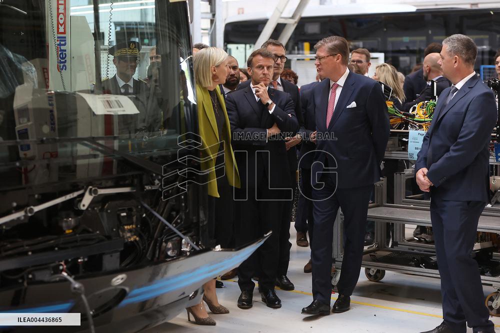 President Macron at the Daimler Buses Site - Meuse