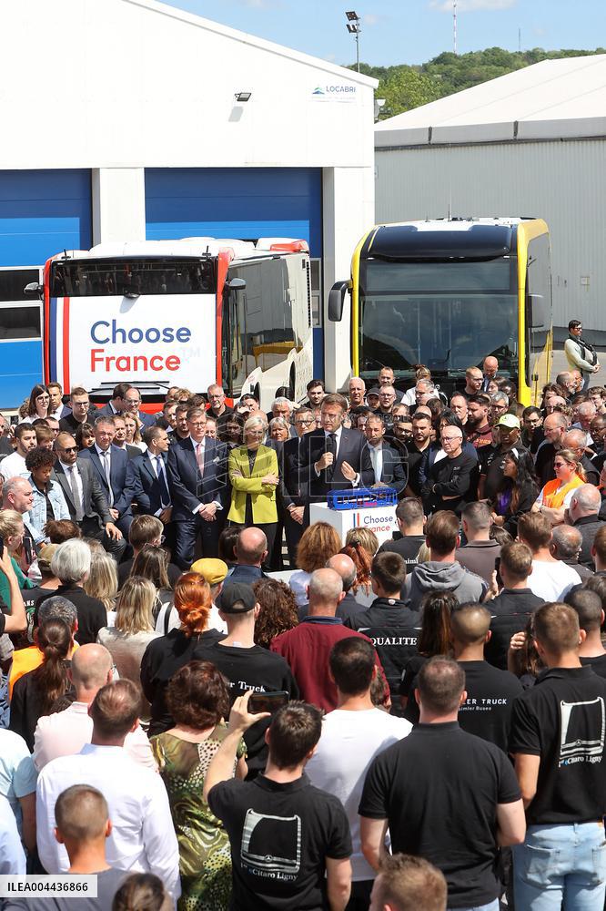 President Macron at the Daimler Buses Site - Meuse