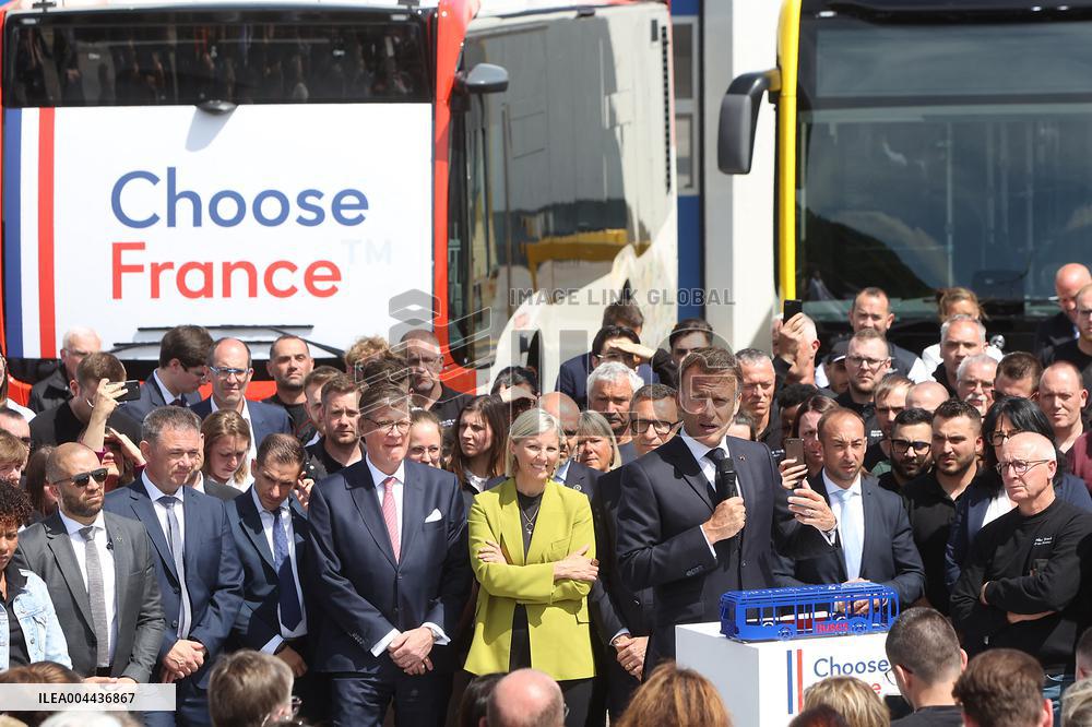 President Macron at the Daimler Buses Site - Meuse