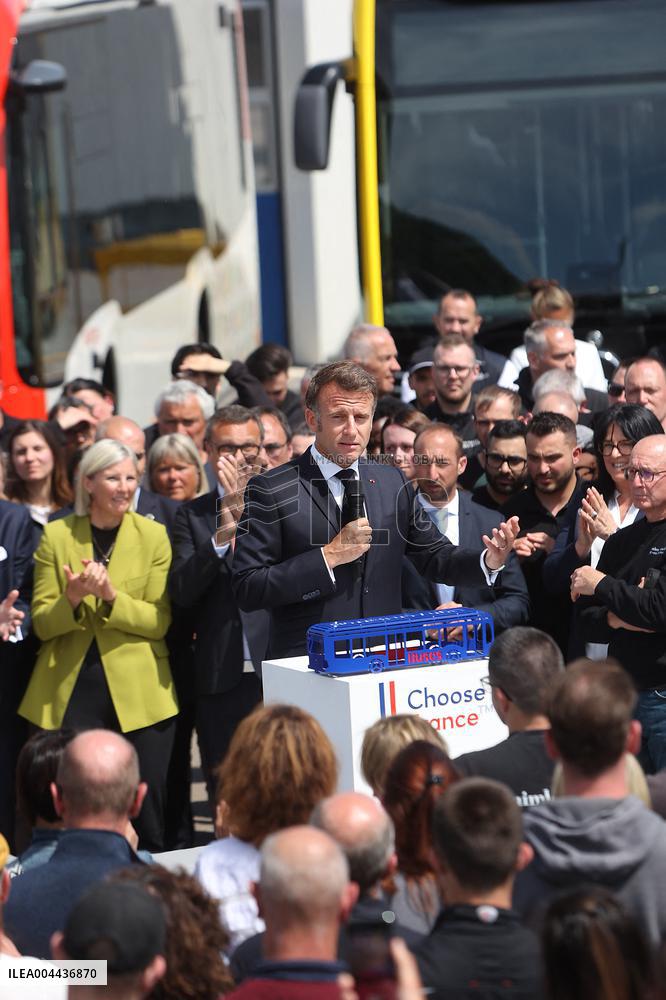 President Macron at the Daimler Buses Site - Meuse