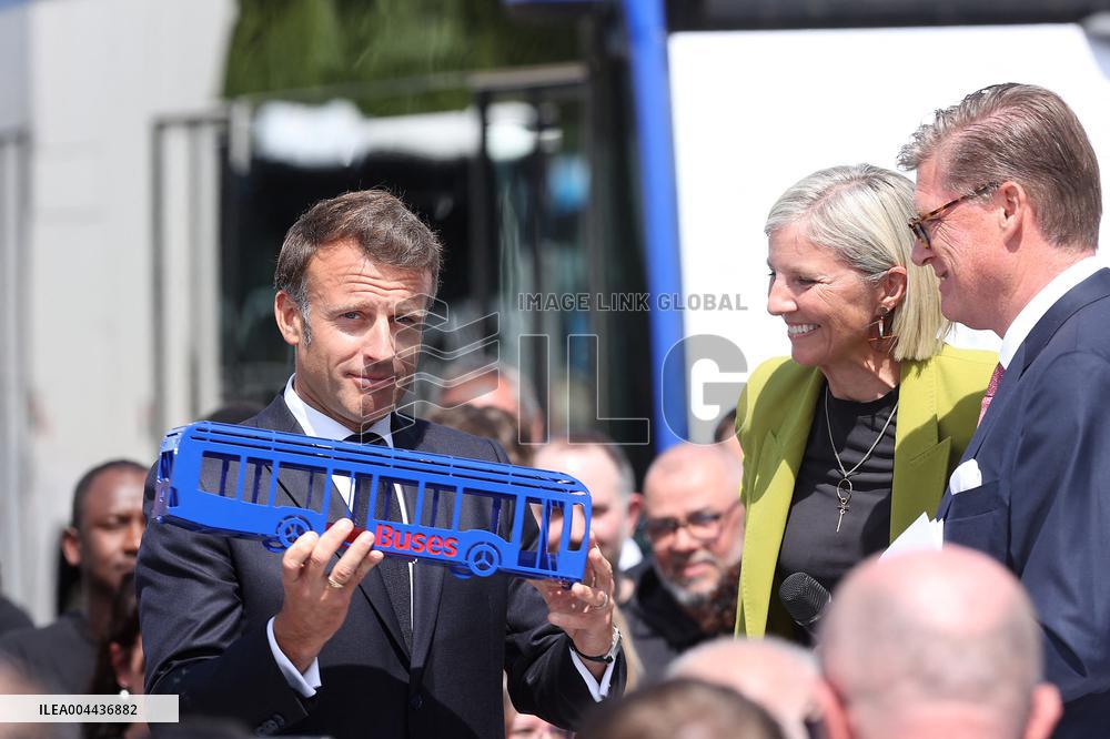 President Macron at the Daimler Buses Site - Meuse
