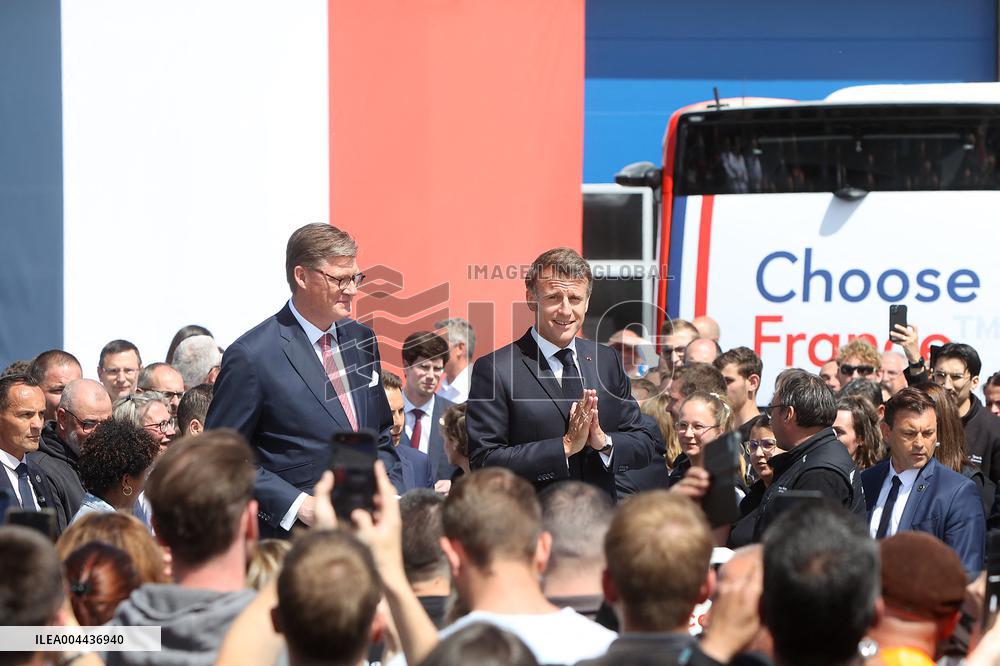 President Macron at the Daimler Buses Site - Meuse