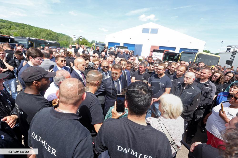 President Macron at the Daimler Buses Site - Meuse