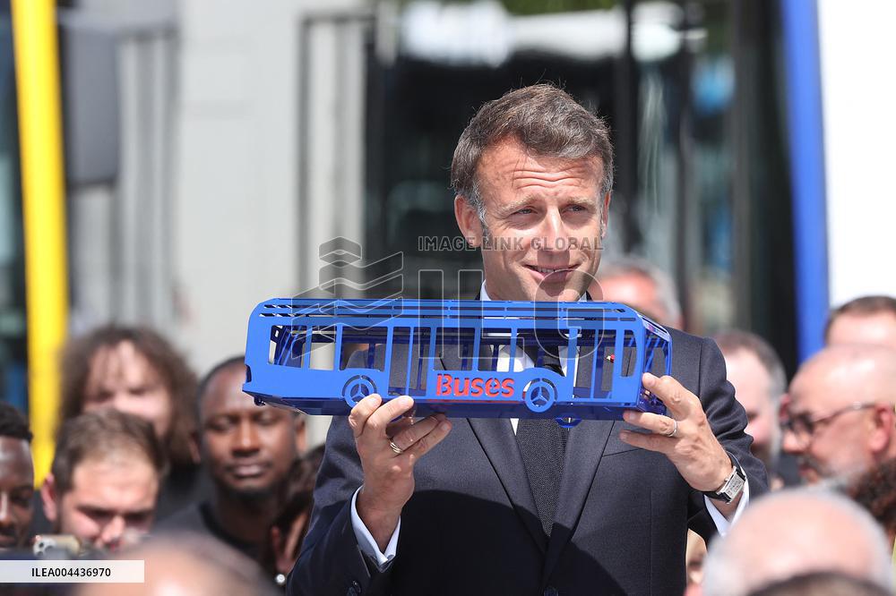 President Macron at the Daimler Buses Site - Meuse