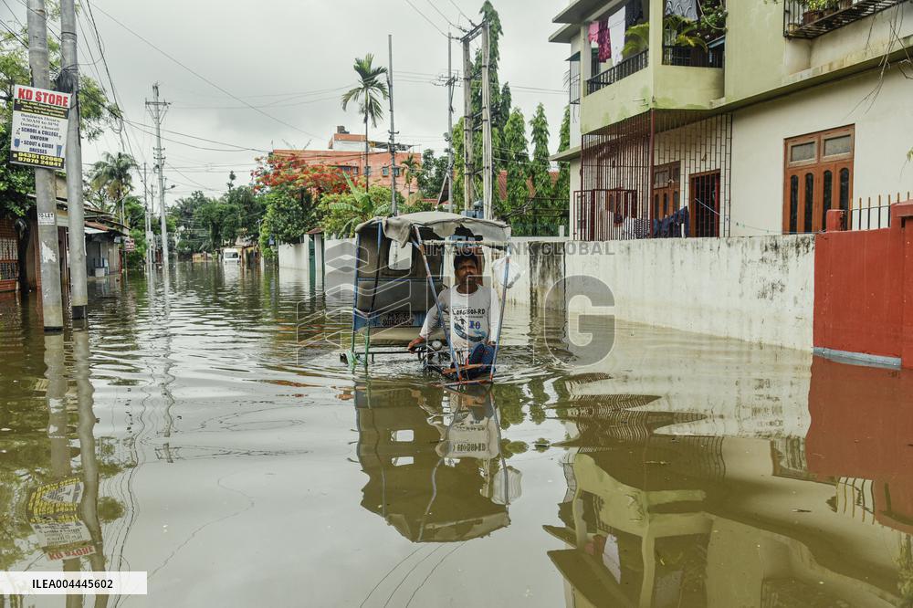 Heavy Rain Floods Guwahati Streets - India