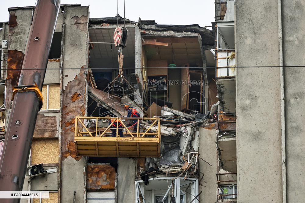 Emergency works at Odesa apartment block damaged by Russian drone attack on May 1