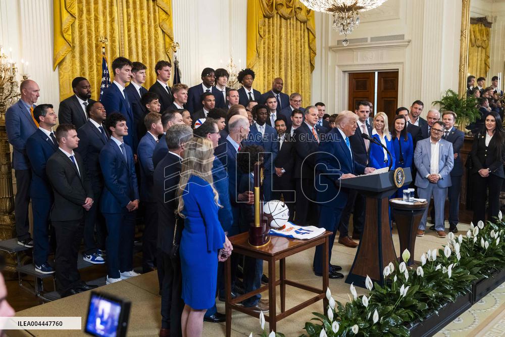 President Trump welcomes the 2025 NCAA Men's College Basketball Champions to the East Room