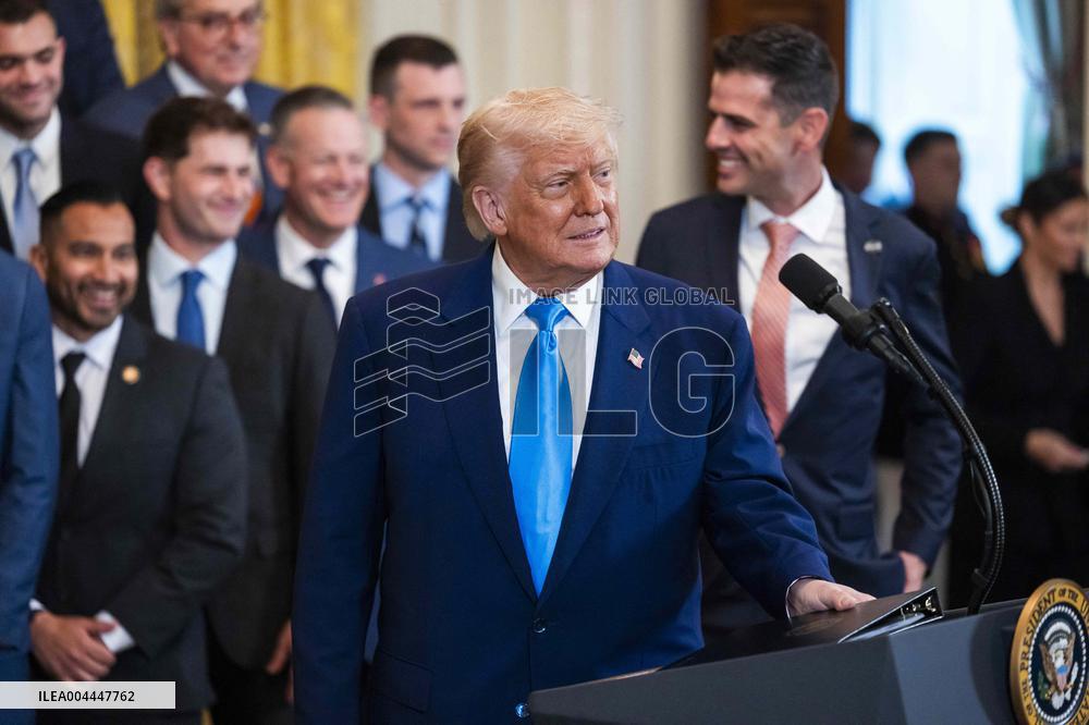 President Trump welcomes the 2025 NCAA Men's College Basketball Champions to the East Room