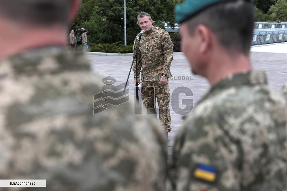 Inauguration of Marine Corps memorial sign in Kyiv