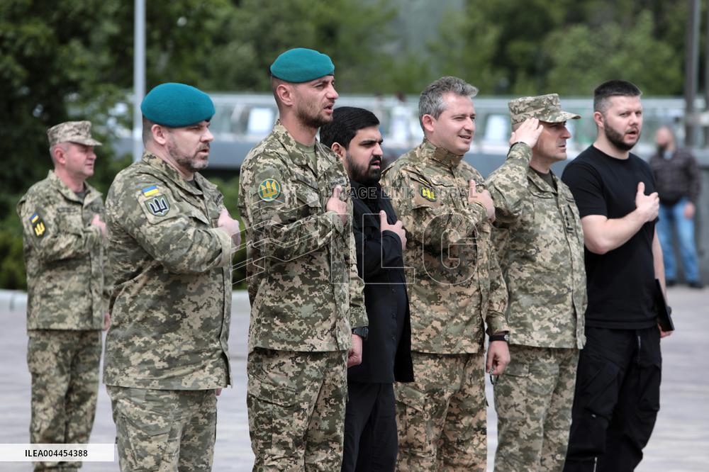 Inauguration of Marine Corps memorial sign in Kyiv
